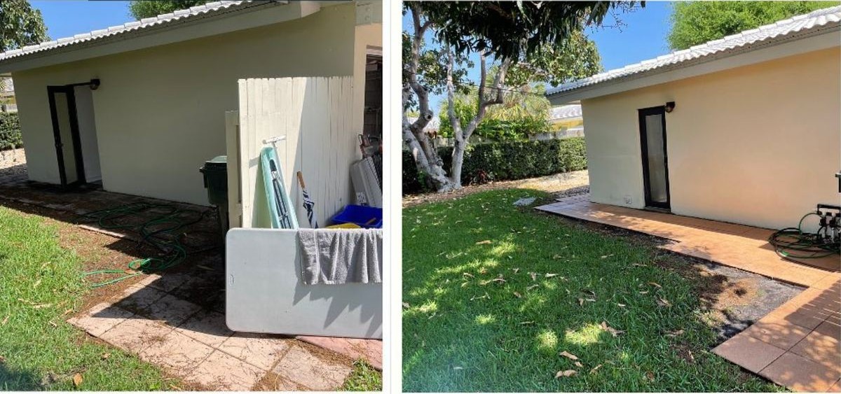 Before and after of a South Florida home exterior professionally washed and restored