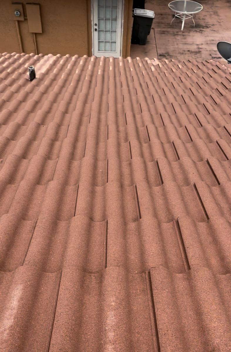Tile roof showing heavy dirt and algae buildup before professional cleaning in Boca Raton